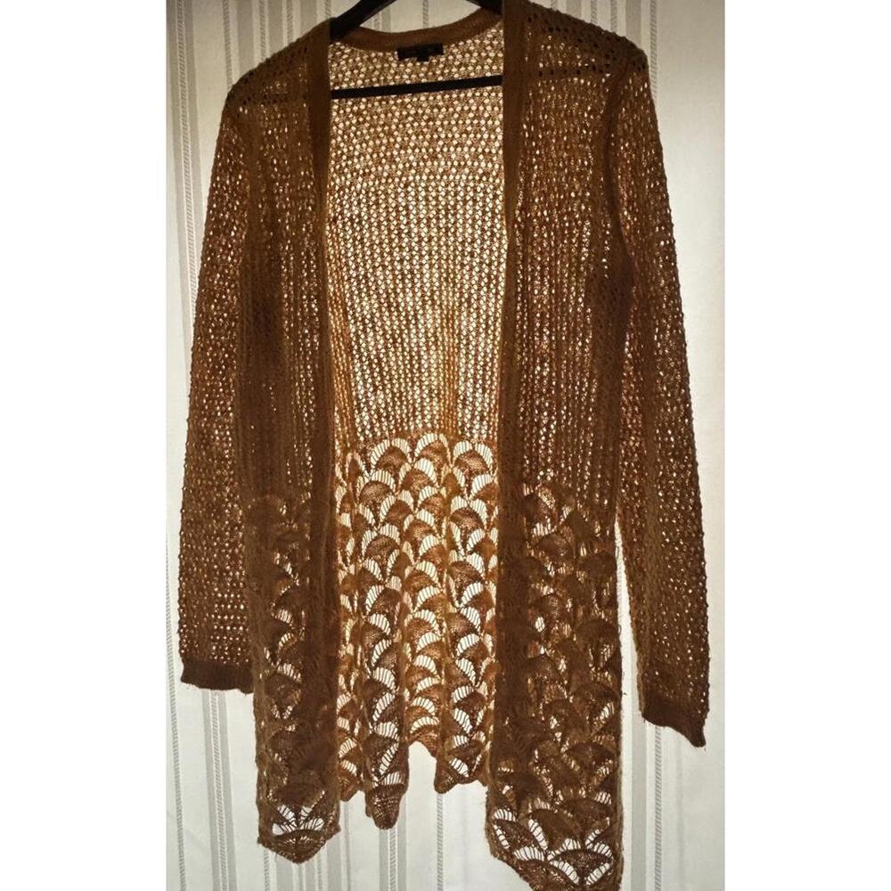 Lety & Me Mustard Yellow Open Knit Long Cardigan Sweater Women’s Large